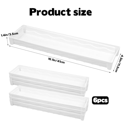 6 PCS Plastic Plant Tray Saucer, Rectangular Window Sill Plant Tray for Indoors Outdoor Flower Pots for Window Shelf, Clear Thick Plastic Plant Trays for Succulent Pot Planter, Square Plant Saucers - color: White
