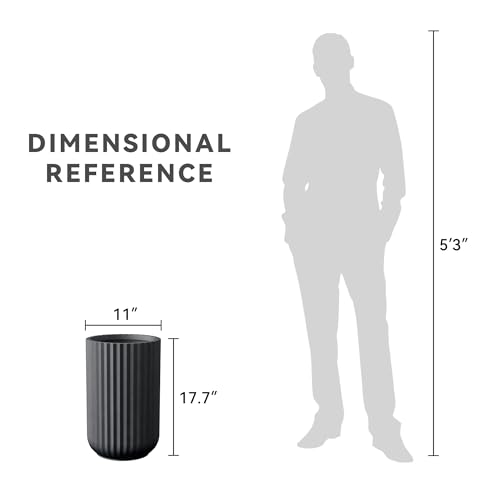 Kante Accent Round Column Black Concrete Planter 17.7" Tall, Outdoor - color: Black, size: 11"w x 17.7" h