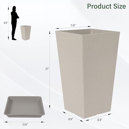 Neoaider Set of 2 Tall Planter, 21 inch Large Plastic Planter, Light Gray - color: Light Gray
