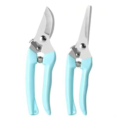 2 PACK Pruning Shears, Stainless Steel Garden Shears, Sharp Handhled Gardening Scissors, Bypass & Straight Blade Garden Clippers for Plants, Flowers, Fruits Trees, Gardening Gifts -Blue - color: Blue