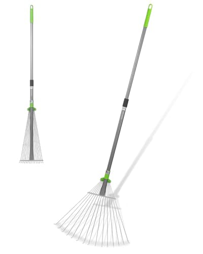 WORKPRO Leaf Rake for Gardening, Adjustable Metal Garden Rake for - Collapsible & Telescopic, Long Handle 32”- 63”, Heavy Duty Metal Rakes Tool for Garden, Yard, & Lawn