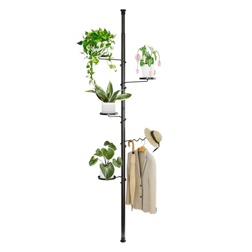 BAOYOUNI 5 Tier Plant Pole Stand Adjustable Tension Rod Flower Rack Black - color: Black, size: 1 x 5 Tier