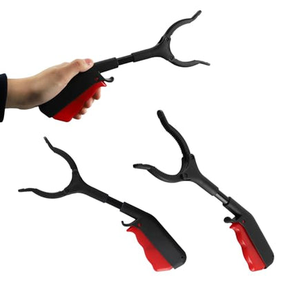 Short Grabber Reacher Tool 2 PCS,Small Grabber Reacher Tools Non-Slip Ergonomic Handle,Portable for Elderly, Disabled, Sanitation Workers,11.02in,Black Red