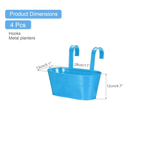 uxcell Rail Planter for Outdoor Plants, 4 Pcs 11" Iron Wall Hanging Planters Fence Railing Balcony Planters with Drainage Holes and Detachable Hooks, Dark Blue - color: Dark Blue