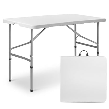 MoNiBloom 4Ft Folding Card Table, Picnic Cookout Table w/Handle, White - color: White