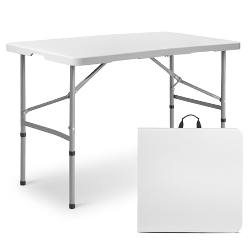 MoNiBloom 4Ft Folding Card Table, Picnic Cookout Table w/Handle, White - color: White