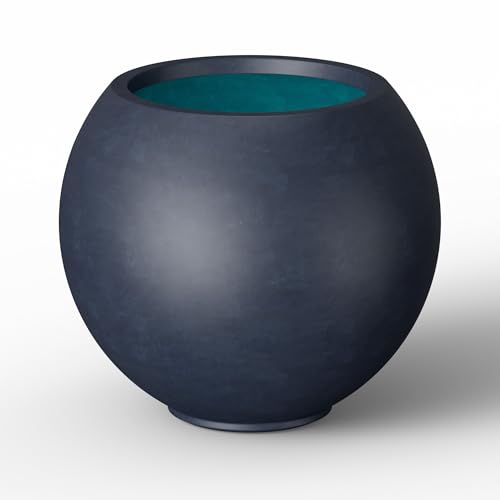 Kante Round Concrete Flower Pot, 19.3 Inch Dia (14" Opening) Sphere Shape Design Planter with Drainage Hole and Rubber Plug for Indoor & Outdoor Plants, Dark Gray Finish with Painted Interior