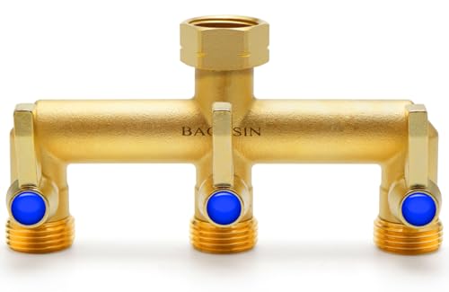 Brass Garden Hose Splitter, 3 Way Hose Splitter, Outdoor Hose Splitter, Outlet for Regulating and Shutting Off Water Flow