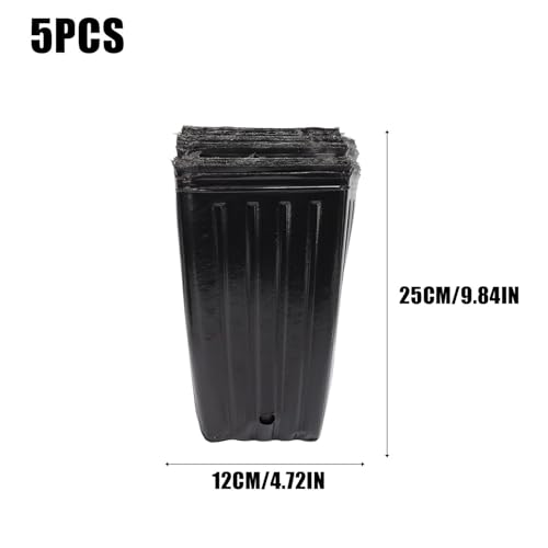 5Pcs Square Tree Pot with Drainage Holes Starting Pots for Indoor Outdoor Plastic Deep Nursery Treepots Seedling Flower Plant Contain ﻿ (5Pcs,12x25cm) - color: 5pcs,12x25cm