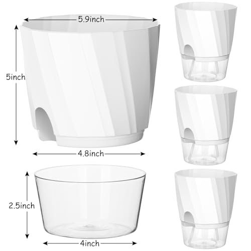 KIMCHOMERSE Self Watering Plant Pots, 6 Inch Indoor Plant Pots 3 Pack White - color: White, size: 6 Inch Set of 3