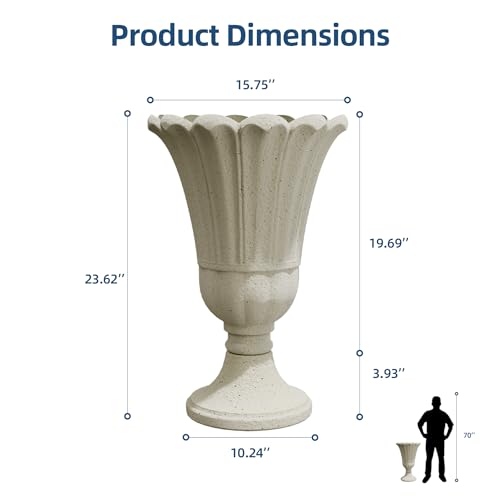 24" Tall Urn Planters for Outdoor Plants, Urns and Pedestal, Beige - color: Beige-sandblasting
