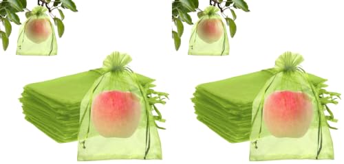 100PCS Fruit Protection Bags, 6x9 Inch Green Fruit Netting Cover Bags Drawstring Mesh Fruit Protectors Pest Barrier for Plant Fruit Flower Veggies Garden (Pack of 2) - size: 6x9 inches (Pack of 2)