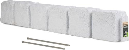 Beuta Landscape Edging | Garden Edging Border | Polyrock Blocks for Lawn Edging, Flower Beds & Yard Edging – 1 Pack | Each Section Has 6 Blocks 48" L x 4" W x 6.5" H | 2 Spikes | Limewash - color: Limewash, size: 1-Pack (4 FT)