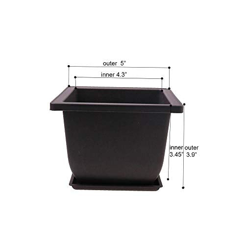 MUZHI 6PCS/Pack Retro Style Deep Square Small Bonsai Training Pots with Tray, Mini Plastic Mocha Garden Flower Pot 5" - size: 6pcs small deep square 5"