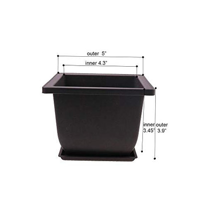 MUZHI 6PCS/Pack Retro Style Deep Square Small Bonsai Training Pots with Tray, Mini Plastic Mocha Garden Flower Pot 5" - size: 6pcs small deep square 5"