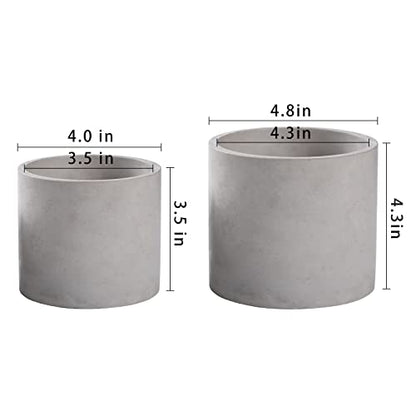 Ekirlin Planters for Indoor Plants, 3.5/4 Inch Plant Pots with Drainage Holes, Removable Rubber Stopper, Non-Slip Soft Pad - Grey Cement Concrete Planter for Most Indoor Outdoor Plants and Flowers - size: 3.5 + 4 inch set