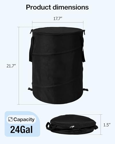 MXIMU Collapsible Trash Can for Garden, 24 Gallons, Black
