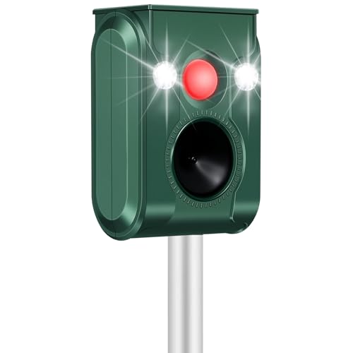 Solar Animal Repeller,5 Modes Ultrasonic & Flashing Light,IP66,Cat Repellent Outdoor for Skunk,Cat,Squirrel,Deer,Snake,Raccoon Deterrent in Yard Garden Farm