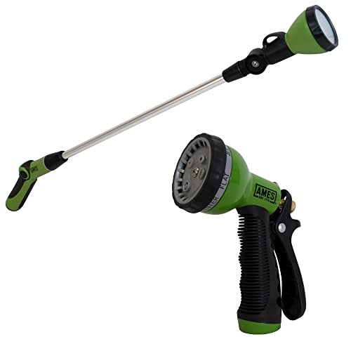 AMES (2) Piece Water Sprayer Set with (1) 7-Pattern Nozzle and (1) Rotating Watering Wand, High Pressure, Heavy Duty, Adjustable, Soft Grip, For Lawn and Garden, Green/Black - style: Sprayer & Watering Wand Set