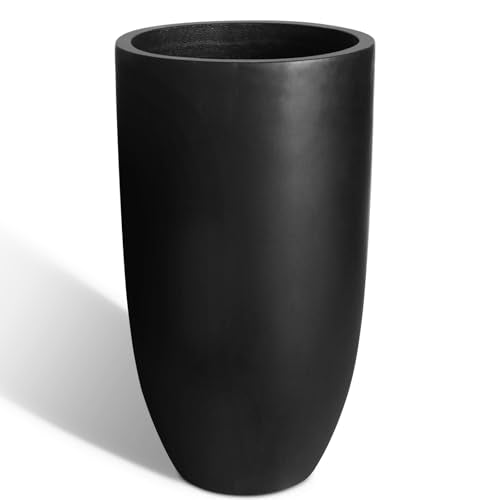 Heyzier Tall Planters for Outdoor Plants, Large Concrete Flower Pots for Garden Front Porch, Patio, Indoor (Black)