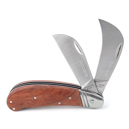 Bigger Double Blade Multi-Purpose Folding Garden Knife with Curved Hawkbill Blade – Perfect for Gardening, Camping & Gifts