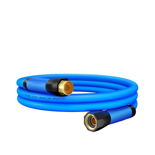 YOTOO Heavy Duty Hybrid Garden Lead in Water Hose 5/8-Inch by 5-Feet 150 PSI, Kink Resistant, All-Weather Flexible with Swivel Grip Handle and 3/4" GHT Solid Brass Fittings, Blue - size: 5 FT