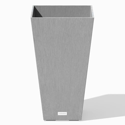 Veradek Pure Series Taper Planter - Tall Tapered Outdoor Planter with Shelf - color: Gray, size: 24 inch - 1 Pack