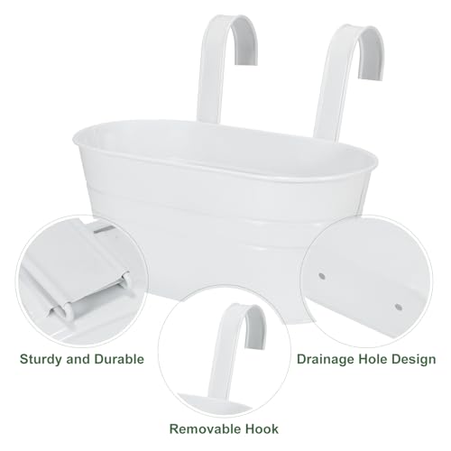 HowRU Metal Iron Flower Pots for Railing Fence Hanging Bucket Pots(5 Pcs) and Hanging Flower Pots Metal Iron Bucket Planter(10 Pcs) (White) - color: White