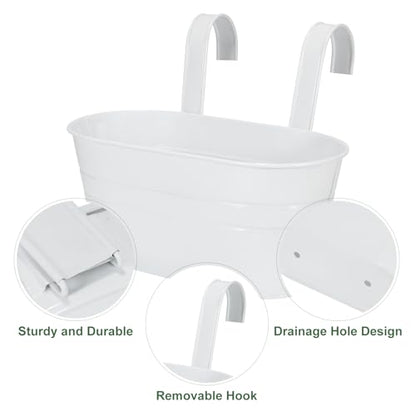 HowRU Metal Iron Flower Pots for Railing Fence Hanging Bucket Pots(5 Pcs) and Hanging Flower Pots Metal Iron Bucket Planter(10 Pcs) (White) - color: White