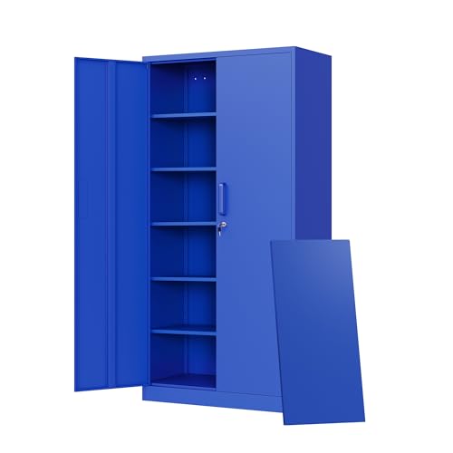 Letaya Metal Garage Storage Cabinets with Lock Door and Adjustable Shelves, Steel Tool Cabinets for Home,Office,Warehouse Organisieren (Blue) - color: Blue, size: 71 X 32 X 16 In(H X W X D)