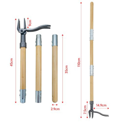 Stand Up Weed Puller, Adjustable Bamboo 4-Claw Steel Garden Weeder