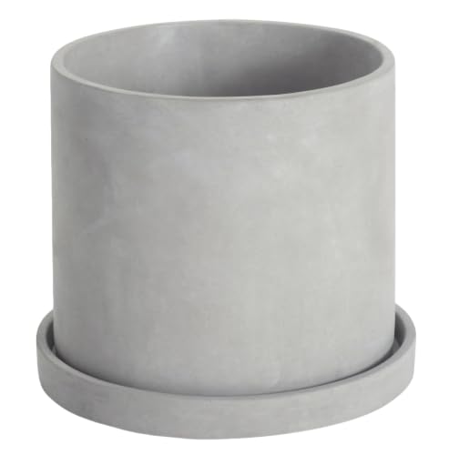 Ekirlin 7 Inch Plant Pot Indoor, Grey Cement Garden Planters with Drain Hole & Saucer Tray, Modern Succulents Containers Flower Pots for Home Decor, Outdoor, Office and Most Plants - size: 6.7 inch