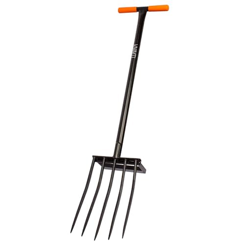 VNIMTI Pitchfork for Gardening, Heavy Duty Pitch Fork with Steel Handle, 5 Tines Garden Fork for Loosening Soil, Digging, 45 Inches
