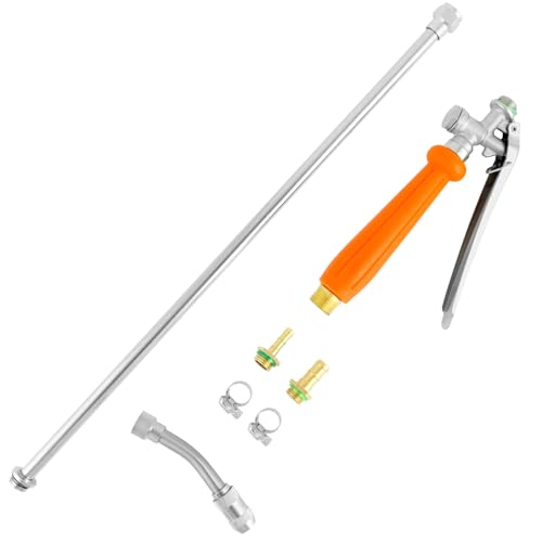 QWORK 2Pcs All Metal Replacement Sprayer Wand Kit - 29 Inch, Adjustable Nozzle, Brass Barbs Match 3/8'' & 1/4'' Hoses, Universal Sprayer Wand with Shut off Valve & 2 Hose Clamps