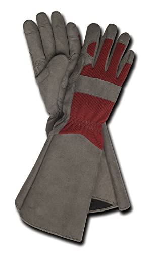 MAGID Professional Rose Pruning Thornproof Gardening Gloves with Extra Long Forearm Protection for Men - Puncture Resistant - color: Grey & Maroon, size: 7/S, style: 1 Pair