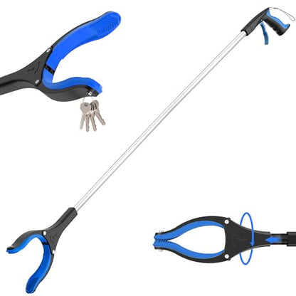 59 INCH Extra Long Grabber Reacher Tool，Trash Picker Pick Up Stick with Strong Grip Magnetic，360°Rotating Anti-Slip Jaw 4" Wide Claw Opening,Hand Grabber (BlueSilver, 59 Inch)