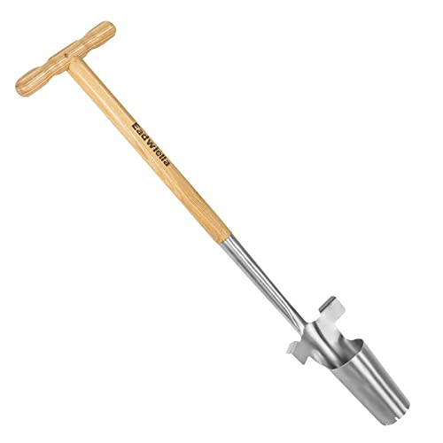 Long Handle Bulb & Grass Plug Planter, Pro Plugger with Depth Marker & Sharp Teeth, Solid Wood Handle - size: Long-Handled Bulb Planter