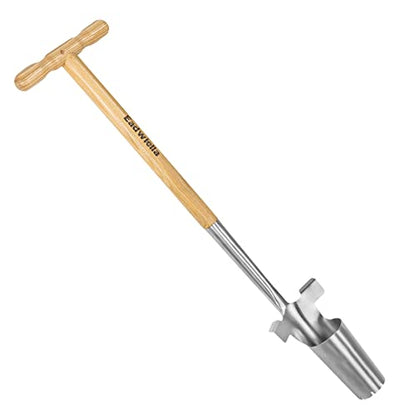 Long Handle Bulb & Grass Plug Planter, Pro Plugger with Depth Marker & Sharp Teeth, Solid Wood Handle - size: Long-Handled Bulb Planter