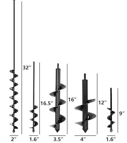 TCBWFY Garden Auger Drill Bit for Planting,Spiral Hole Drill Earth Post Umbrella Bulb Planter Auger for 3/8" Hex Drive 1.6"x9",1.6"x16.5",3.5"x16",4"x12",2"x32" - size: 1.6"x9",1.6"x16.5",3.5"x16",4"x12",2"x32"