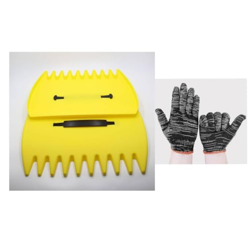 Leaf Scoops and Claws with Gardening Gloves, Large Lightweight Plastic Hand Rakes Yard Grabber for Lawn Clippings, Grass & Trash Pick Up, Ergonomic Adjustable Handles(Yellow) - color: Yellow