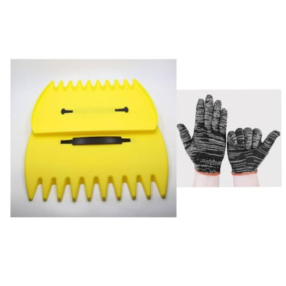 Leaf Scoops and Claws with Gardening Gloves, Large Lightweight Plastic Hand Rakes Yard Grabber for Lawn Clippings, Grass & Trash Pick Up, Ergonomic Adjustable Handles(Yellow) - color: Yellow