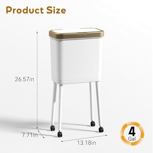 Procade 4 Gallon Bathroom Trash Can on Wheels,Slim Rolling Gold Garbage Can - color: White