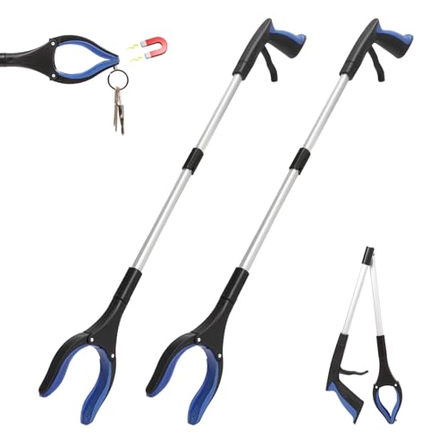 2 Pack Grabber Reacher Tool, 31” Foldable Pickup Tool for Seniors - color: Blue, size: 31"