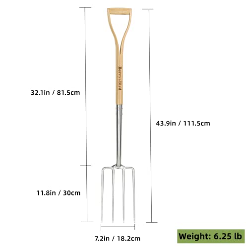 Gardening Digging Fork, 4-Tine Stainless Steel Pitchfork - size: 44in