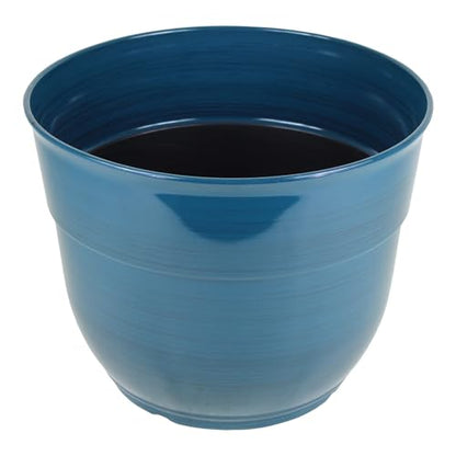 Garden Elements Indoor/Outdoor Glazed Brushed Happy Plastic Planter, Large, Dark Teal, 15" - color: Dark Teal