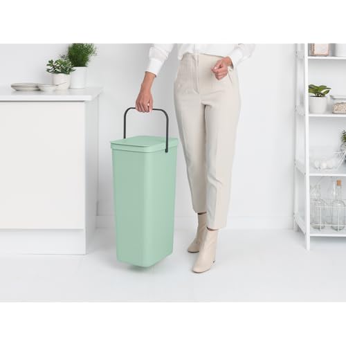 Brabantia Sort & Go Kitchen Recycling Bin | L / 10.6 Gal / 40L | Jade Green | Removable Stay-Open Lid, Carry Handle | Trash Can for Bottles, Cans, Paper, Glass | Wall Bracket Sold Separately - color: Jade Green, size: 1x 10.6 Gal / 40L