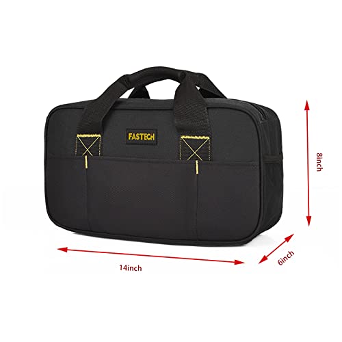 FASTECH 14 Inch Small Tool Bag, Wide Mouth Tool Tote Bag, Waterproof Tool Organizer Bag, Electricians Repairman Tools Tote Bag Double Fabric Storage Bag (Black+Blue) - size: Black+Blue