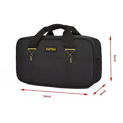 FASTECH 14 Inch Small Tool Bag, Wide Mouth Tool Tote Bag, Waterproof Tool Organizer Bag, Electricians Repairman Tools Tote Bag Double Fabric Storage Bag (Black+Blue) - size: Black+Blue
