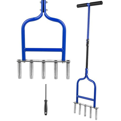 Lawn Coring Aerator, Stainless Steel 5 Corer Plug Aerator Tool with Soft Rubber Grip, Manual Grass Aerating Tool, Garden Tool & Cleaning Hand Tool for Loosening Soil and Improving Lawn Health.