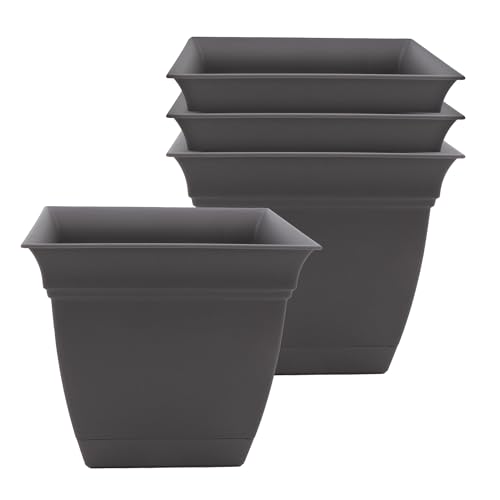 The HC Companies Eclipse Square Planter Pot, 8 Inch, Warm Gray, 4-Pack - color: Warm Gray, size: 8", style: Pack of 4